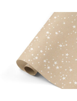 Rol cadeaupapier kraft met witte sterren