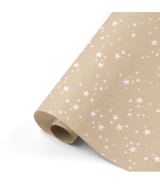Rol cadeaupapier kraft met witte sterren 50x300cm