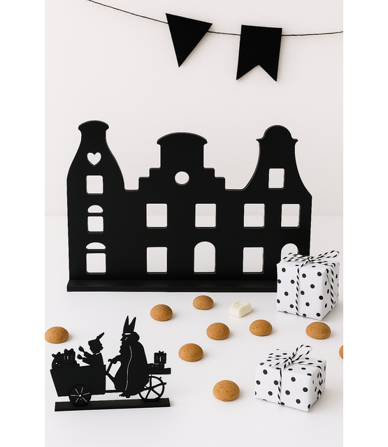 Grachtenpandje zwart - 22x20 cm – met optioneel houten standaard