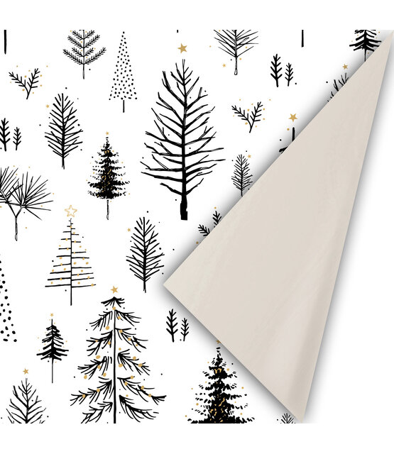 Rol cadeaupapier wit met zwarte boompjes 50x300cm