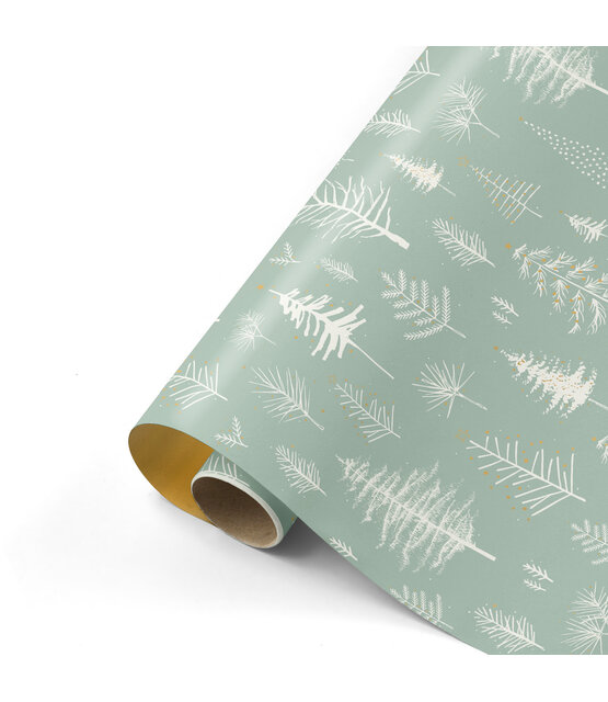 Rol cadeaupapier groen met witte boompjes 50x300cm