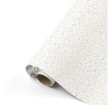 Rol cadeaupapier wit met gouden dots en sterren - dennetakjes - 50x300cm