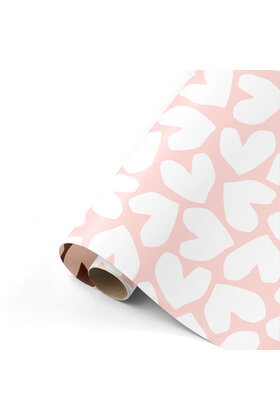 Rol cadeaupapier roze met witte harten