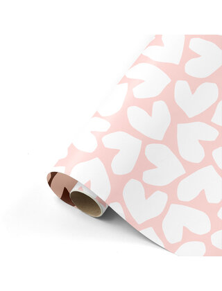 Rol cadeaupapier roze met witte harten