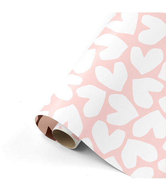 Rol cadeaupapier roze met witte harten 50x300cm