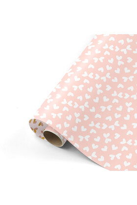 Rol cadeaupapier roze met kleine hartjes