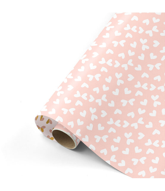 Rol cadeaupapierroze met kleine hartjes 50x300cm