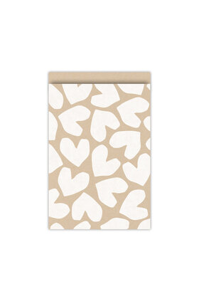Cadeauzakjes  set van 5 - kraft wit harten