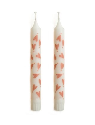 Set van 2 dinerkaarsen - hartjes roze