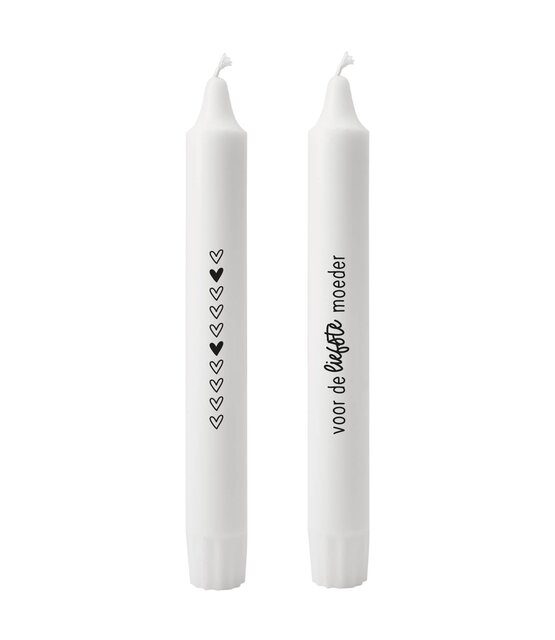 Set van 2 dinerkaarsen met tekst - 'Voor de liefste moeder' - moederdagcadeau