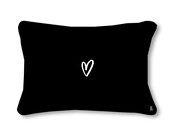 Buitenkussen 50x30 zwart met tekst Lach Straal Geniet – waterafstotend tuinkussen