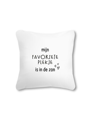 Buitenkussen 40x40 – wit met tekst Mijn favoriete plekje is in de zon