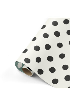 Rol cadeaupapier wit met zwarte polkadots