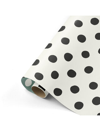 Rol cadeaupapier wit met zwarte polkadots