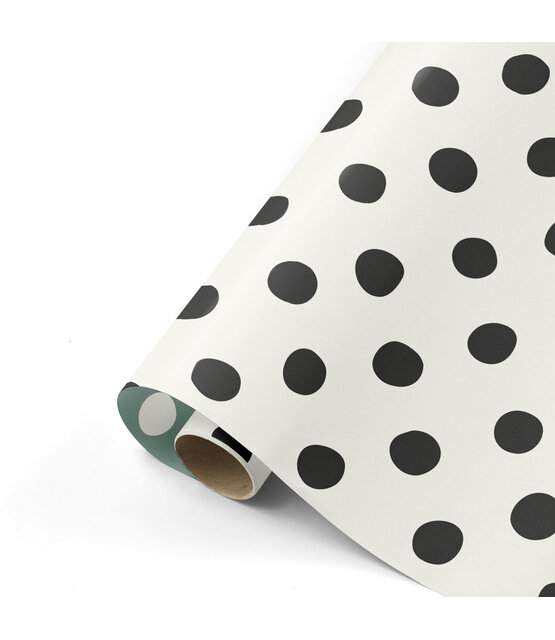 Rol cadeaupapier wit met zwarte polkadots 50x300cm