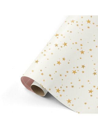 Rol cadeaupapier - wit met gouden sterren