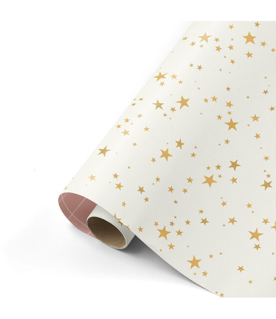 Rol cadeaupapier - wit met gouden sterren 50x300cm
