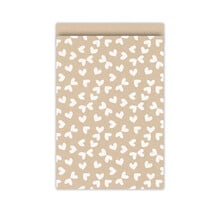 Cadeauzakjes set van 5  - kraft met witte hartjes