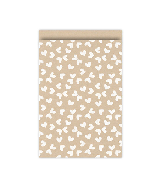 Cadeauzakjes set van 5  - kraft met witte hartjes