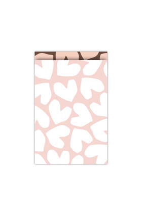 Cadeauzakjes  set van 5 - roze wit harten