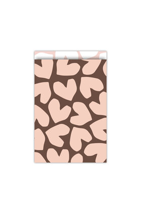 Cadeauzakjes  set van 5 - bruin roze harten