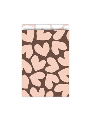 Cadeauzakjes  set van 5 - bruin roze harten