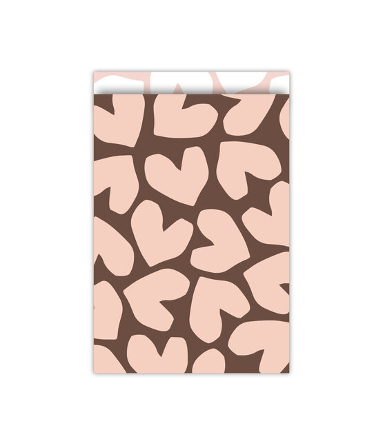 Cadeauzakjes  set van 5 - bruin roze harten