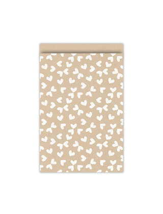 Cadeauzakjes  set van 5 - kraft met hartjes