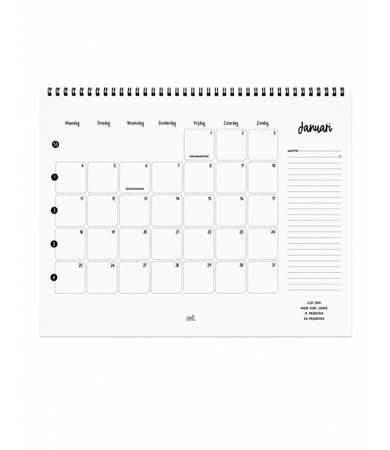 Maandkalender 2027 A3 – stijlvolle zwart-wit kalender van Zoedt