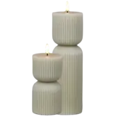 Hoge ribbel LED kaarsen beige – set van 2