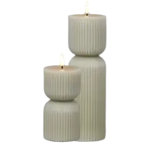 Hoge ribbel LED kaarsen beige – set van 2