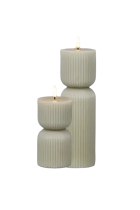 Hoge LED kaarsen ribbel beige – set van 2