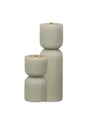 Hoge LED kaarsen ribbel beige – set van 2