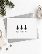 Kerstkaart met kerstbomen en tekst ‘Fijne feestdagen’