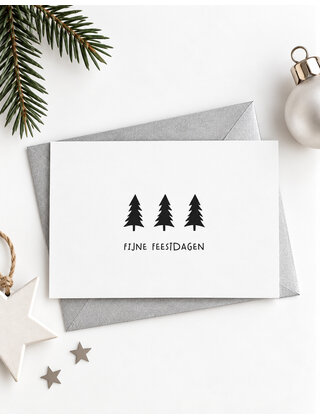 Kerstkaart kerstbomen – Fijne feestdagen