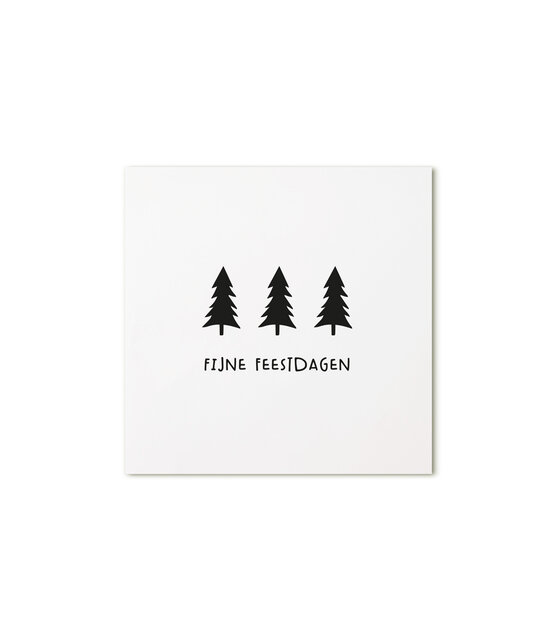 Kerst cadeaukaartje met kerstbomen en tekst ‘Fijne feestdagen’