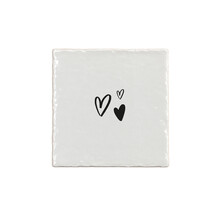 Aardewerk tegeltje 13x13 cm met zwarte hartjes