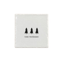 Aardewerk kerst tegeltje met drie kerstbomen en tekst ‘Fijne feestdagen’ – 13x13 cm