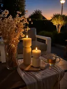 Hoge ribbel LED kaarsen beige All Season – set van 2 voor binnen en buiten