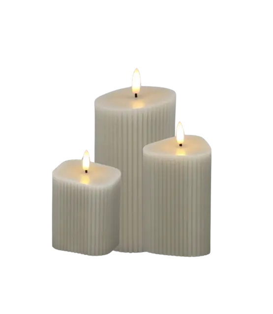 LED stompkaarsen beige – set van 3 in verschillende vormen en formaten