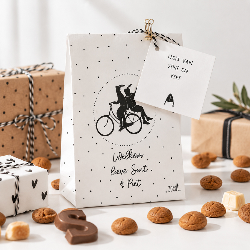 Zwart-witte Sinterklaas cadeauzakjes voor kleine schoencadeautjes