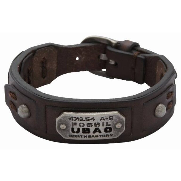 fossil bruin leren herenarmband jf86562040 - mynt