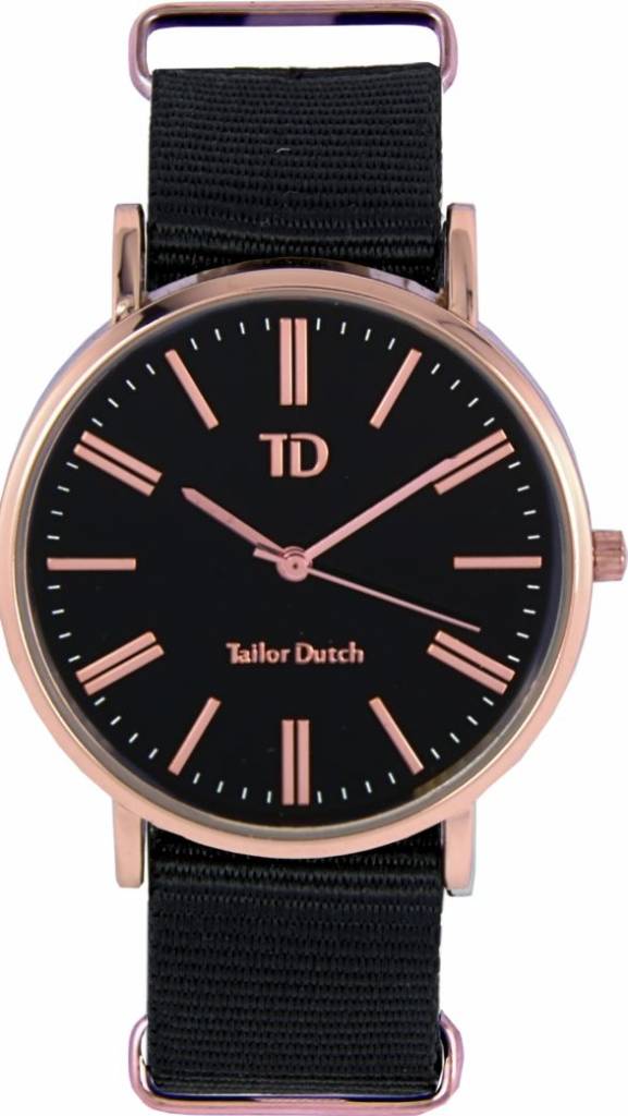 Tailor Dutch Horloge Rose Goud Zwart tailor dutch kopen in de aanbieding