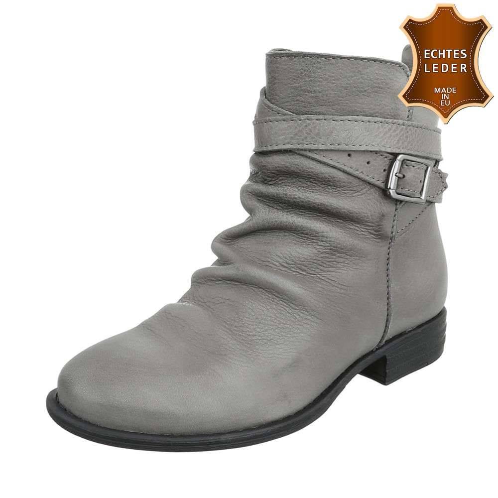 Neckermann Dames Leren Enkellaarzen Grijs neckermann kopen in de aanbieding