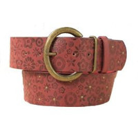 Ceinture rouge bordeaux avec motif floral et boucle ronde