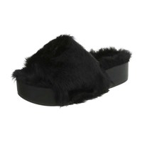 Damen Slipper - schwarzes Fell