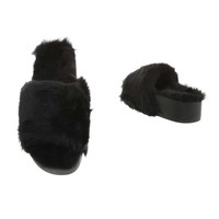 Damen Slipper - schwarzes Fell