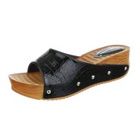 Damen Slipper - schwarzer Krokodilprint