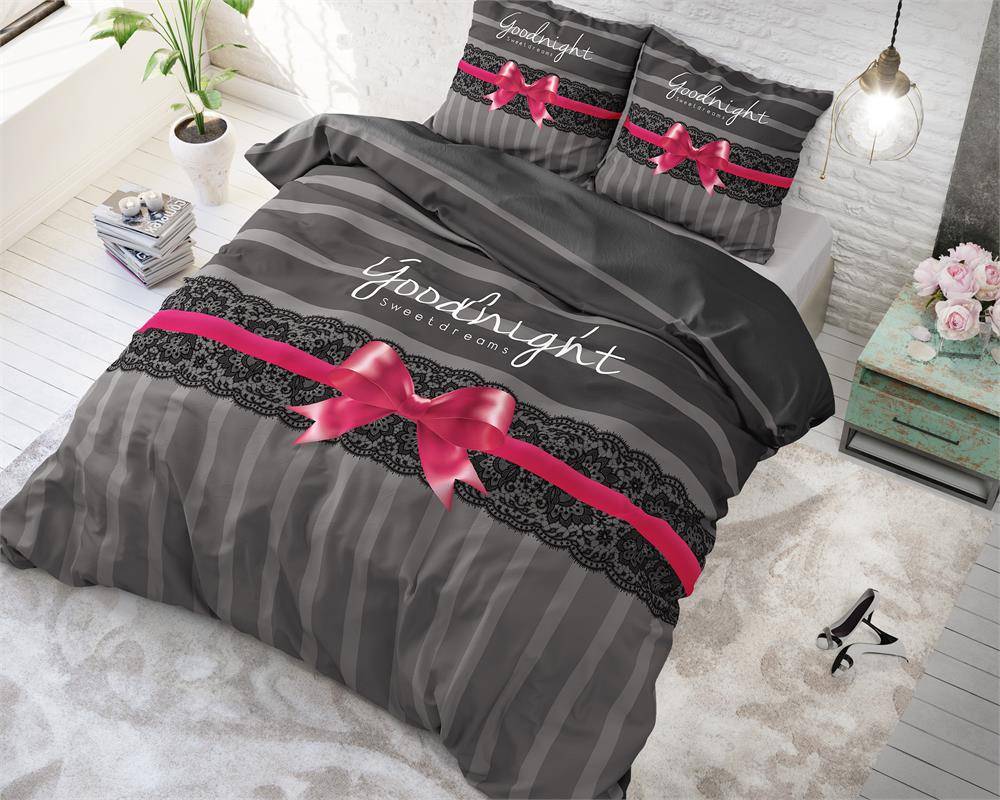 Sleeptime Dekbedovertrek Goodnight Ribbon Antraciet sleeptime kopen in de aanbieding Sleeptime Dekbedovertrek Goodnight Ribbon Antraciet sleeptime kopen in de aanbieding