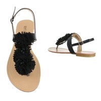 Damen Sandalen mit Rüschen - schwarz